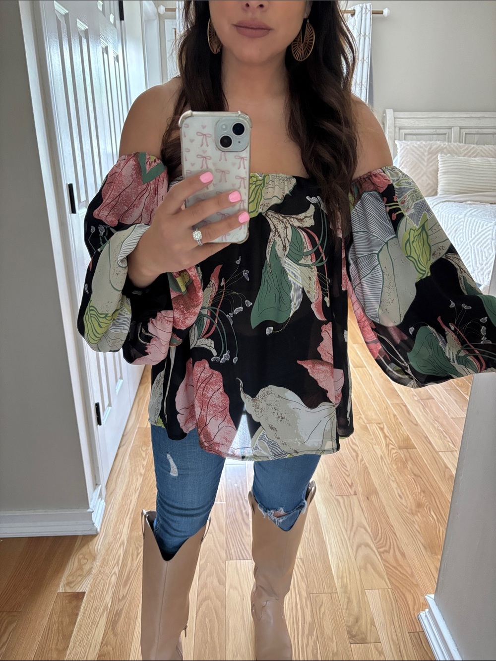 Entro floral off shoulder balloon sleeve top
